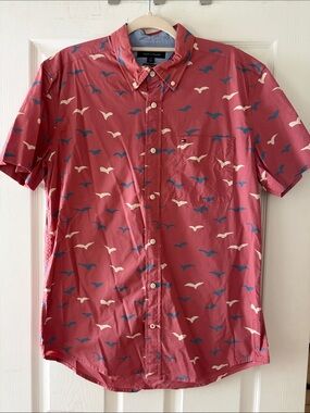 Tommy Hilfiger Brick Red Short-Sleeve Button-Down Shirt with Seagull Print